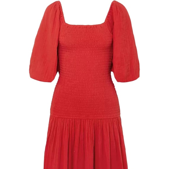 RHODE Harper smocked cotton-gauze midi dress